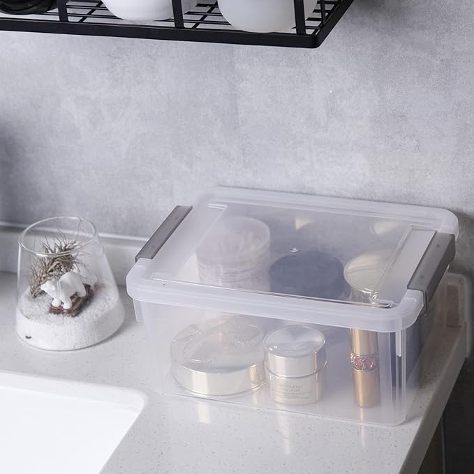 Small Storage Bins with Lids 3.2 QT- 8 Packs Plastic Storage Containers for Organizing Stackable Clear Storage Boxes,Clear White