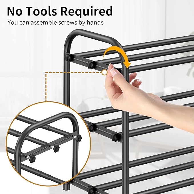 3-Tier Expandable Shoe Rack for Entryway，Adjustable Metal Shoe Organizer for Closet,Living Room,Dorm,Black
