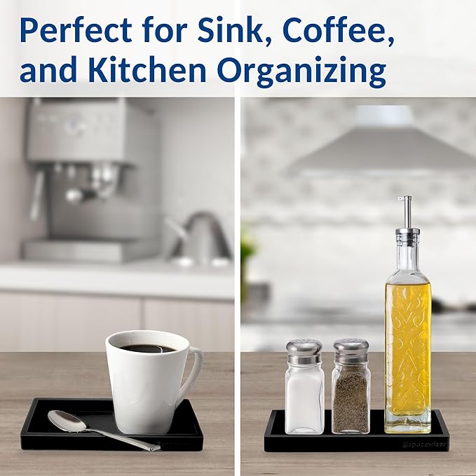 Countertop and Vanity Tray - 2 PC Small 7.7" Silicone Bathroom Trays, Kitchen Soap Tray, Dish Sponge Soap Holder Kitchen Sink Organizer Caddy, Bathroom Counter Trays for Lotion Dispenser