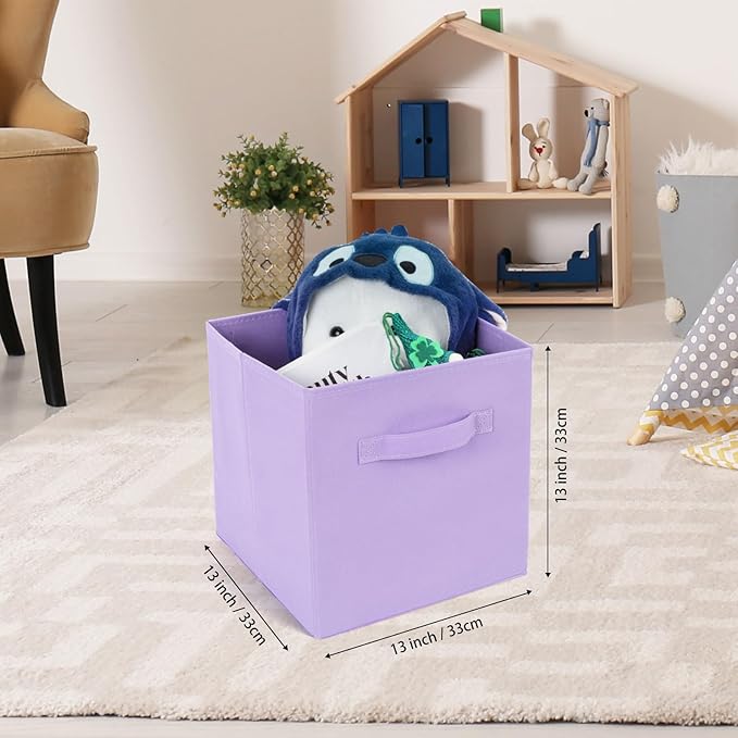 Fabric Storage Bins 6 Pack 13 inch Foldable Storage Cubes with Reinforced Handles Fun Colored Durable Cube Storage Bin for Home, Playroom, Closet Organizers and Storage, Purple