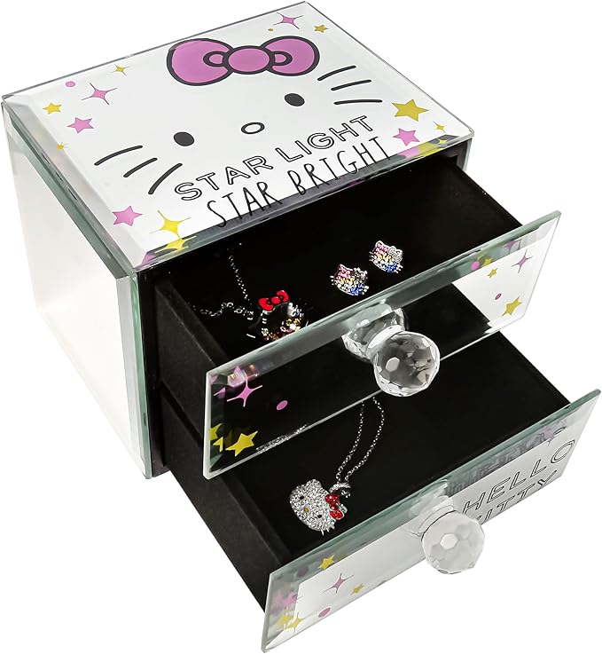 Jacmel Officially Licensed Hello Kitty ''Star Light Star Bright'' Mirror Glass Jewelry Box Organizer