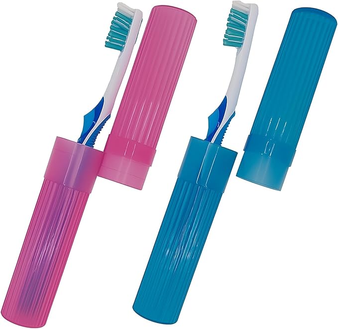 Toothbrush Holder (Blue & Pink) Made in USA, with Ventilation Holes, for Toothbrush Covers, Toothbrush Holder, Toothbrush Soft, Durable Design, Hygienic Bathroom Accessory