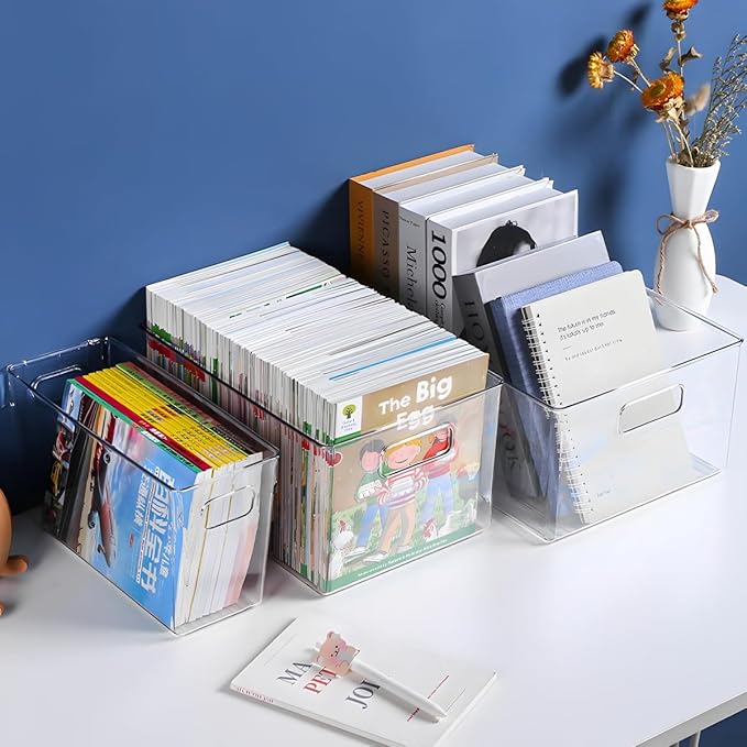 Plastic Clear Phone Case Organizer, Storage Holder Box with Handle Multifunctional Phone Case Storage, Electronics Organizer for Desk, Cabinet, Shelf (Deep)