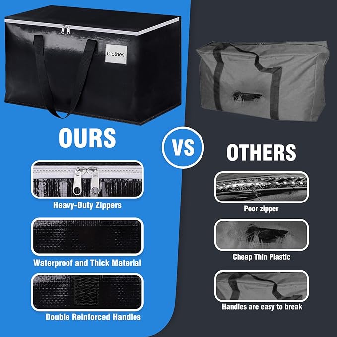 BlissTotes Collapsible Moving Bags - Heavy Duty Boxes with Zippers and Handles, Space Saving Packing Totes for Moving Supplies Storage (93L, 6-Pack, Black)