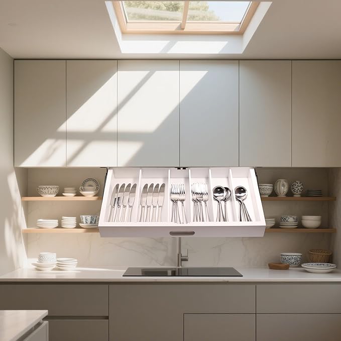 Pull Down Silverware Rack, Under Cabinet Kitchen Storage Organizer, Counter RV Space Shelf (Silverware rack)