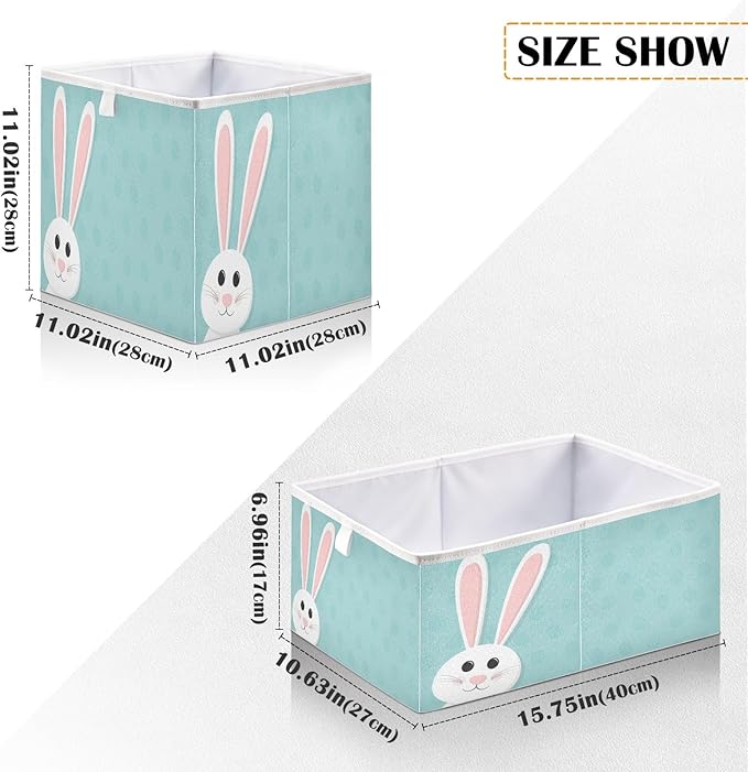 Bolaz Blue Easter Rabbit Closet Organizers Storage Cubes Storage Bins Shelf Baskets Containers for Home Room Office,Rectangle