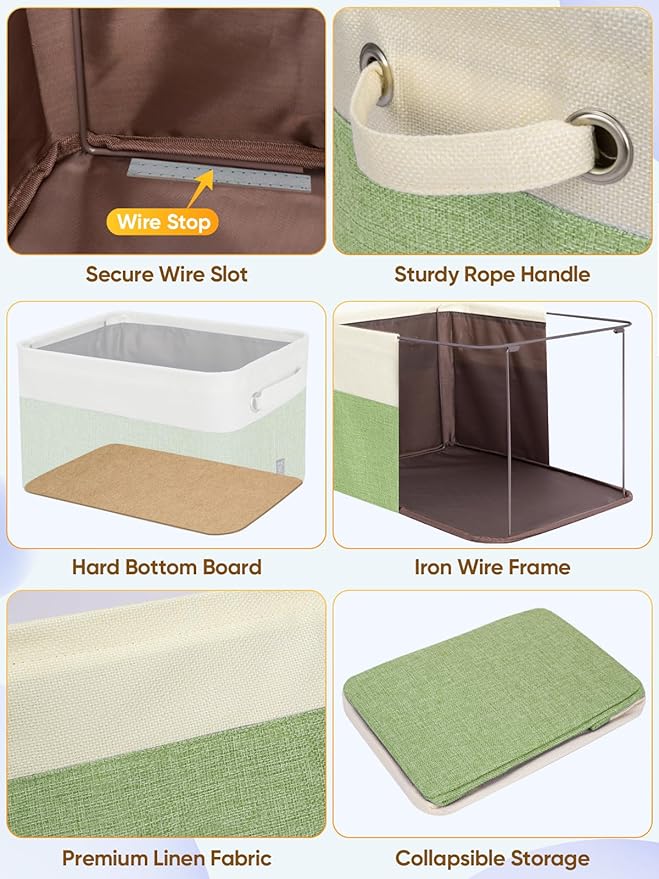 BALEINE 2 Pack Fabric Closet Storage Bins for Shelves, Linen Closet Organizers and Storage, Decorative Baskets for Organizing, Shelf, Clothes, Home, Office (Green, 14''x10''x8.5'')