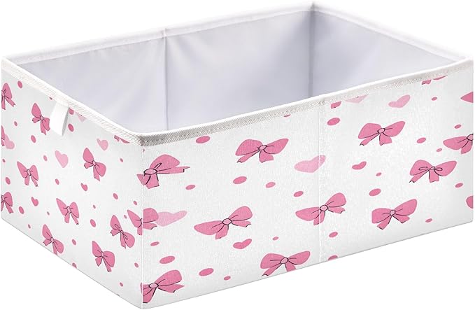 Bolaz Pink Bows Hearts Pattern Closet Organizers Storage Cubes Storage Bins Shelf Baskets Containers for Home Room Office,Rectangle