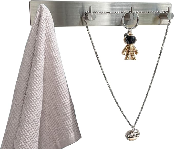 Wall Mounted Key Holder,4 Key Hooks for Wall Decorative,Adhesive Key Organizer Key Hanger for Entryway, Kitchen, Bedroom,Bathroom - (Silver, 4 Hooks)