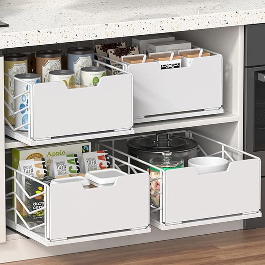 ZOINLIY Pull Out Cabinet Organizer, Pantry Slide Out Drawer Organizer with Adhesive Strips, Heavy Duty Under Sink Organizer, Storage and Organization for Kitchen, Bathroom, 15.7" D x 11.8" W x 6.7" H