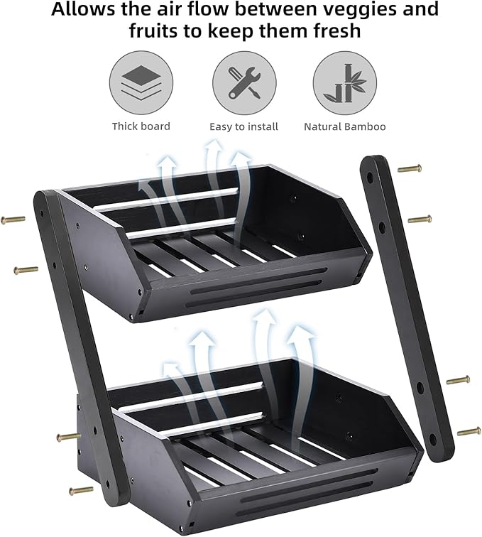 Bamboo Fruit Basket, 2 Tier Fruit Bowl for Kitchen, Fruit Stand Holder for Fruit and Vegetables Storage, Idea Home Kitchen Countertop Organizer