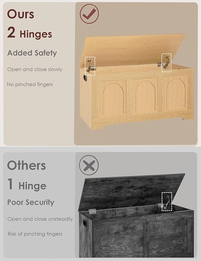 DINZI LVJ Storage Chest, 39.4âWooden Storage Box with 2 Safety Hinges, Entryway Shoe Bench with Flip-Top, Trunk for Living Room, Bedroom, Easy Assembly, Natural