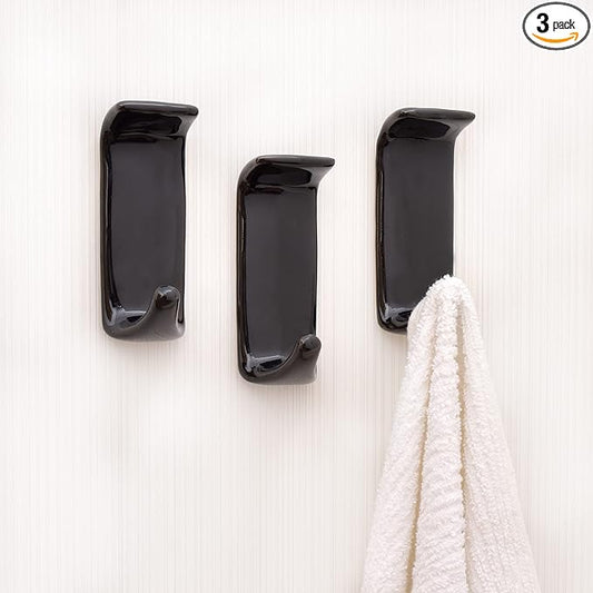 Indian Shelf Boho Ceramic Adhesive Wall Hooks - Damage-Free Decorative Blue Pottery Hangers for Keys & Towels, Renter-Friendly Stick-On Home Décor - 3 Hooks with 6 Strips(Style 6)