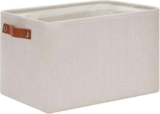 DULLEMELO Fabric Organizer for Storage, Office, Home, Nursery - Small Fabric Storage Basket with Handles (Beige)