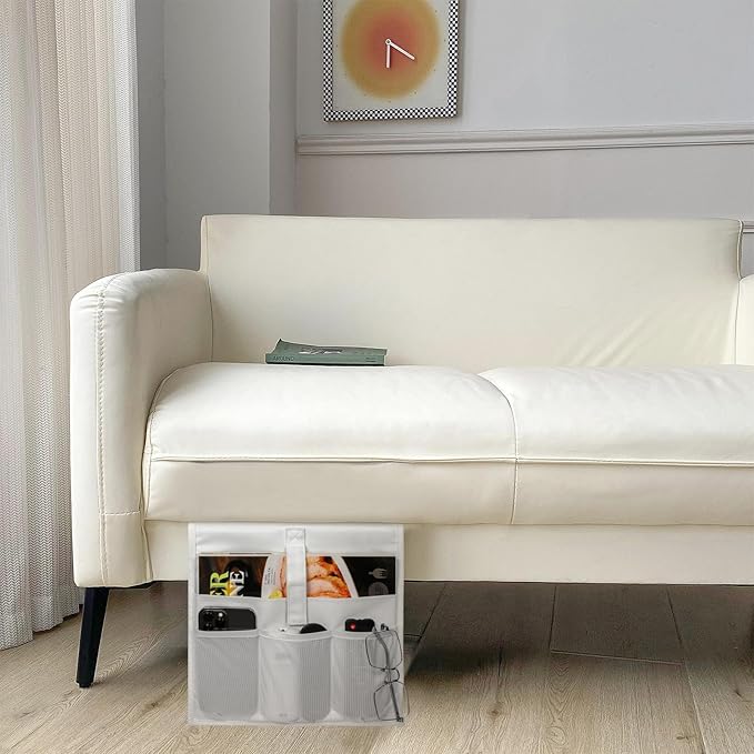 WOMACO Bedside Storage Caddy, Bed Side Pocket Organzier Remote Control Holder for Phones, Magazines, Tablets, Accessories - Medium, Gray