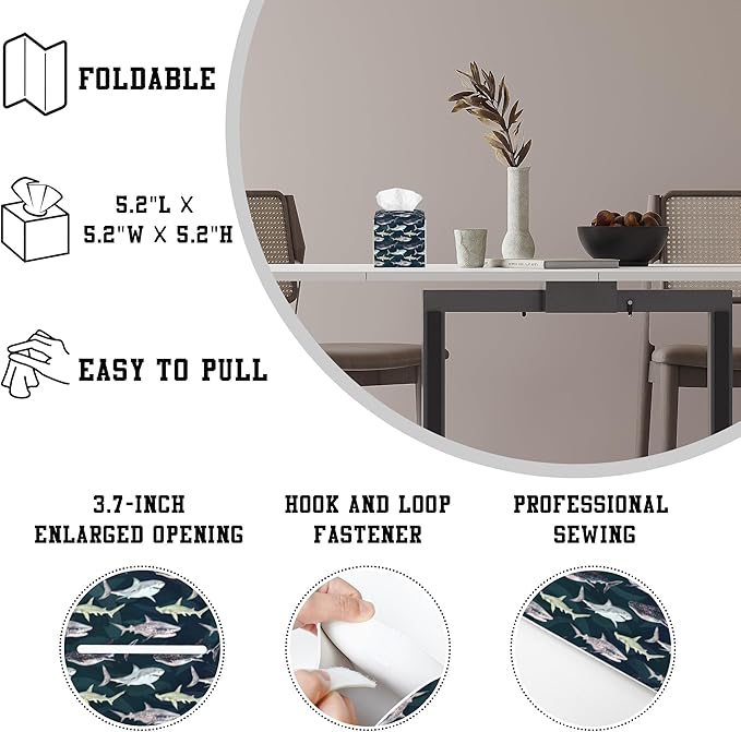 Tissue Box Holder Watercolor Shark Square Leather Tissue Box Cover Modern Cube Facial Paper Cover Case for Bathroom Vanity Countertop Night Stands Tabletop