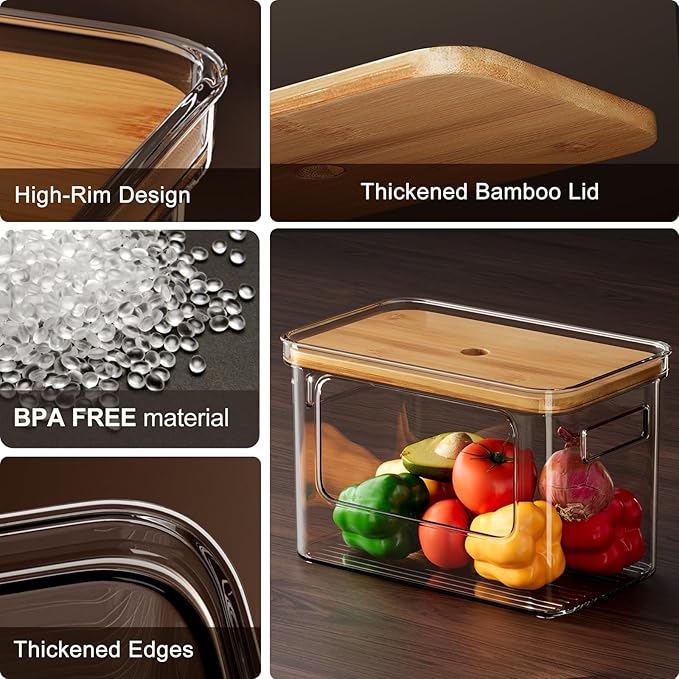 Hudgan Pantry Organizers and Storage, 2 Stackable Storage Bins for Onion, Potato, Garlic, Straight Side Clear Plastic Container for Home Edit, Kitchen Cabinet, Countertop, Bathroom and Laundry Room