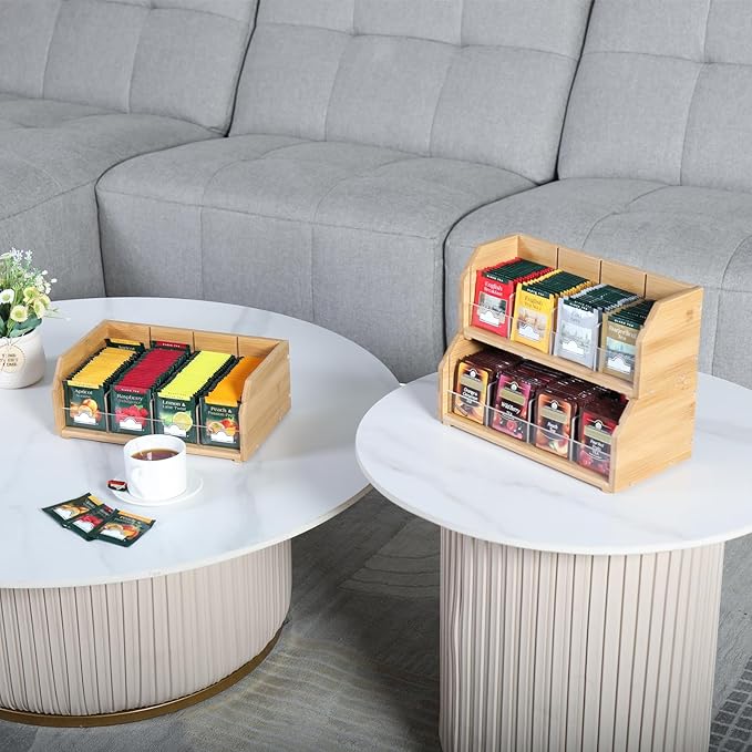 3 Layer Stackable Bamboo Tea Bag Organizer Storage Holder for Tea Bags Wood Tea Box Containers Tea Rack Teabag Station Stand for Cabinet Countertop Office(Patented Design)