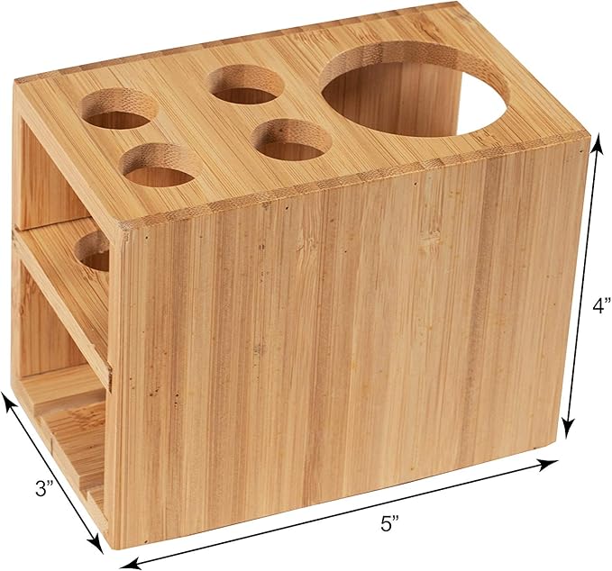 Bamboo Naturals Toothbrush Holder, Stores 4 Toothbrushes and 1 Toothpaste, Made of 100% Sustainable Bamboo, Stylish Bathroom Organizer Accessory, Easy to Clean and Odor Resistant