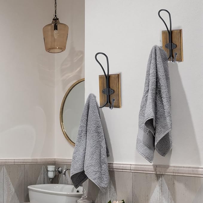 Wall Hooks for Hanging, 4 Pack Farmhouse Towel Hooks for Bathrooms, Hat Hangers,Coat Hooks,Coat Rack for Robe Keys Purse(Weathered Brown)