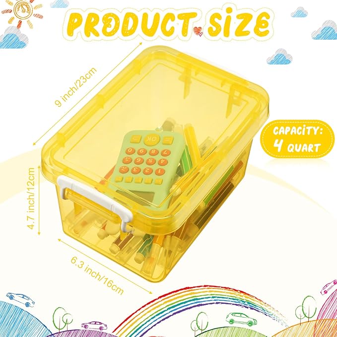 Wenqik 6 Pack Colorful Plastic Storage Bins with Lids 4 Quart Small Storage Latch Box Stackable and Nestable Clear Organizer Bins with Latching Handle and Buckle for Organizing(Cute Color)