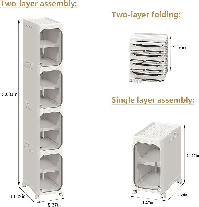 4-Tier Slim Narrow Storage Cabinet, Plastic Bathroom Storage Organizers for Bathroom White
