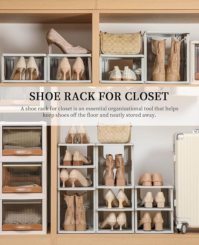 HAIXIN 5-Tier Shoe Rack - Durable Space Saving Shoe Storage Stand for Closet, Entryway, Hallway, Dorm, Bathroom - Grey (Pack of 2)
