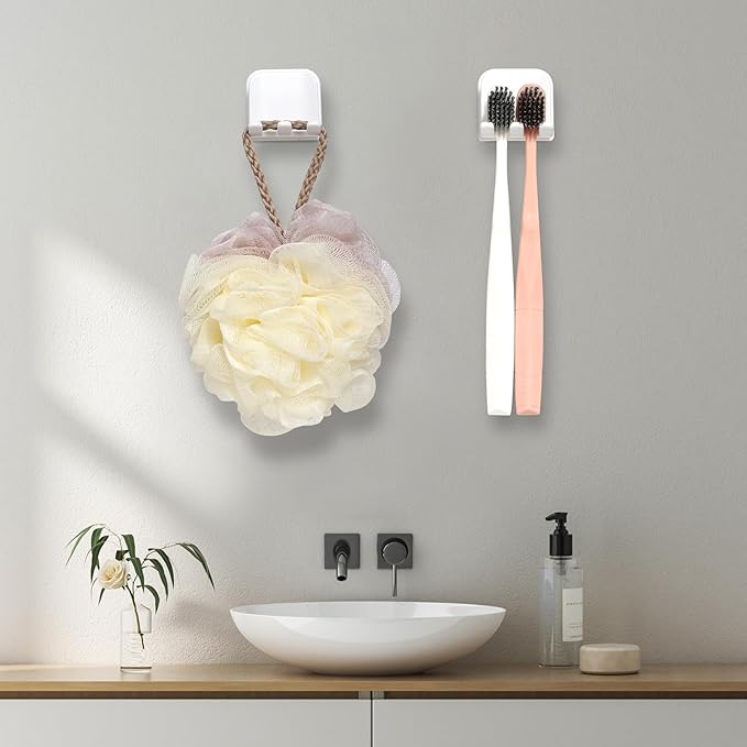 2-Piece Set of White self-Adhesive Wall-Mounted Waterproof Toothbrush Holders, Electric Toothbrush Holder for Bathrooms，Suitable for Bathroom Showers.