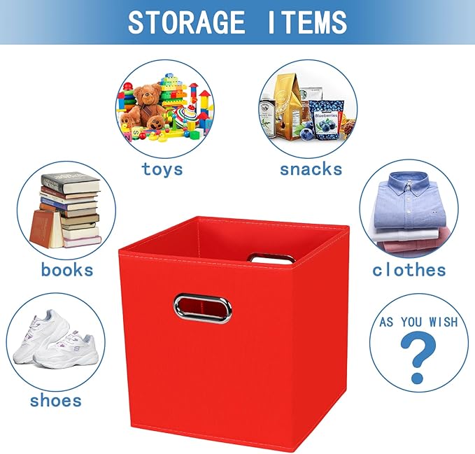 STOREONE 13 Inch Cube Organizer Bins ,Black Fabric Storage Bins，Foldable Storage Bins Basket with Dual Handles Fabric Organizer Bins and Storage Box，Set of 6,Red