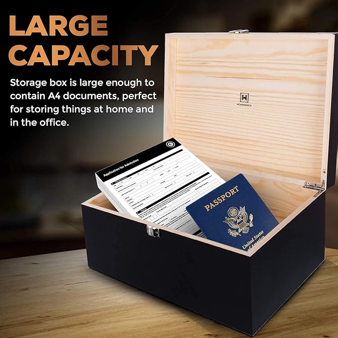 Wooden Gift Boxes - Large Memory Box For Keepsakes, Decorative Boxes With Lids, Wooden Box With Hinged Lid, Black Box, Wood Boxes, Storage Box With Lid, Wooden Storage Box Wood Box With Lid