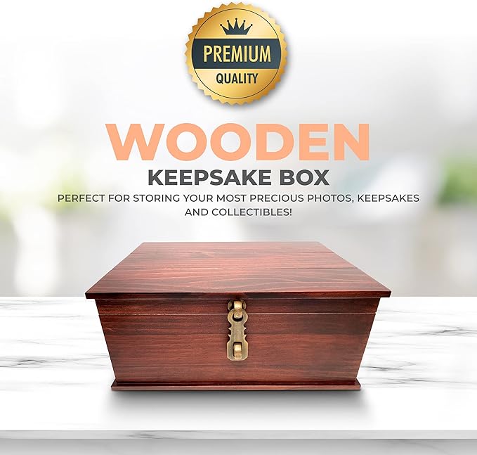 Blake & Lake Antique Style Wood Storage Box - Decorative box for Home or Office - Wooden Box with Hinged Lid Keepsake Box with Metal Latch
