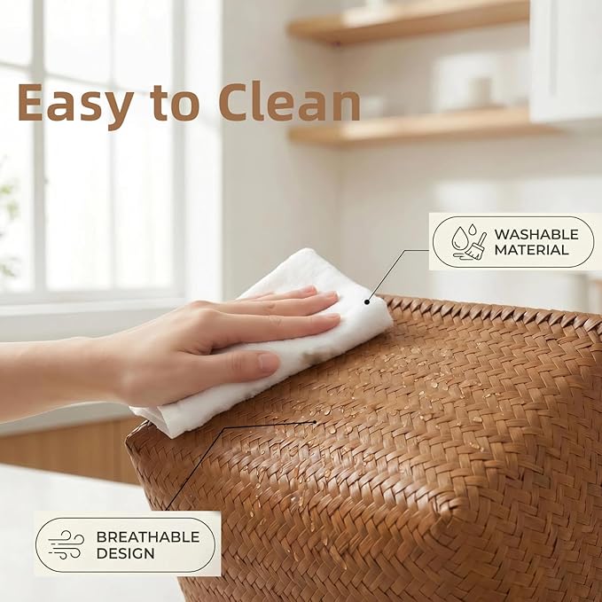 Storage Baskets 5-Pack - Woven Laundry Basket Organizer, 15x11x11Inch Open Hamper Bins for Clothes Blanket Storage,Shelf Closet Organization, 25L Handwoven Rattan Baskets for Home Decor
