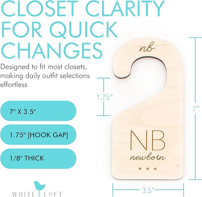 Baby Clothes Organizer – Baby Clothes Dividers for Closet – Wood Size Dividers for Newborn to 24 Months, Nursery Organizer, Large 1in Letter Size (Set of 7)