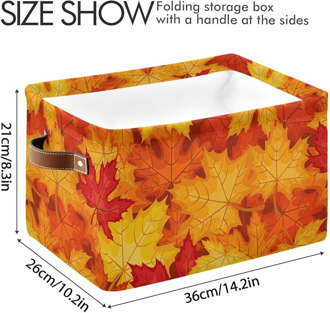 Fall Maple Leaves in Autumn Storage Basket,Large Storage Bin Fabric Collapsible Organizer Bag with Handles 15x11x9.5 inch
