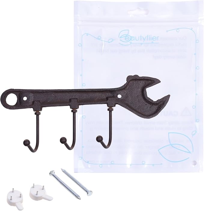 Beautyflier Antique Style Case Iron Wall Mounted Coat Hook Key Hanger Home Organizer Rack (Spanner Shaped)