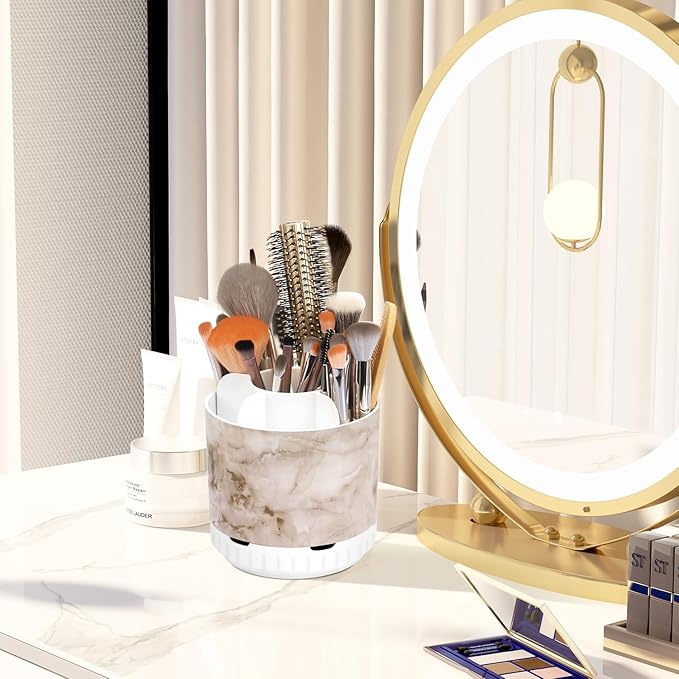 Marble Toothbrush Holders - 360° Rotating Detachable 6 Slots Kids Electric Toothbrush and Toothpaste Holde for Bathroom Accessories Organization Countertop Vanity Sink Storage