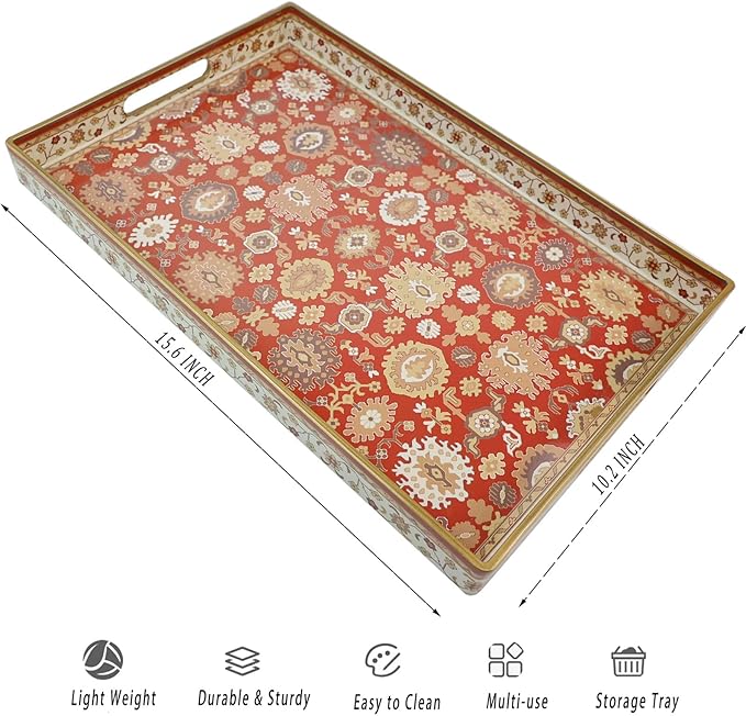 Spsyrine Serving Tray, Plastic Rectangular Coffee Table Tray with Handles, Modern Decorative Tray for Living Room, Ottoman, Home Decor, 15.6â X 10.2"