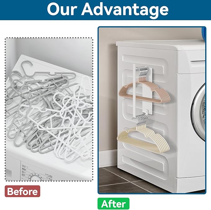 Magnetic Hanger Organizer Stacker, Strong Magnetic Hanger Holder for Laundry Room Washer, Capacity Upgrade Hangers Storage Rack for Adult or Child Clothes Hangers White 1Pack