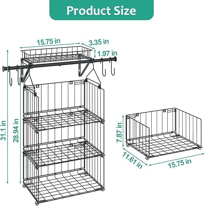bukfen 3 Tier Hanging/Wall Closet Organizer with 4 Hooks,Stackable Closet Organizers and Storage Shelves,Foldable Wire Clothes Shelf,Hanging Laundry Basket Organizer，1 Pack