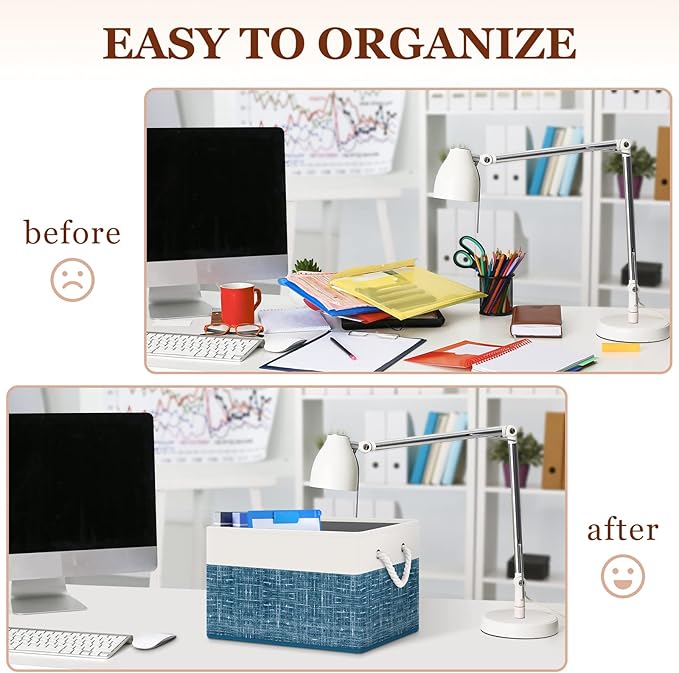 Storage Bin,Collapsible Storage Basket For Organizing,Large Storage Boxes With Rope Handles,Storage Containers,White & Blue,3 Pack