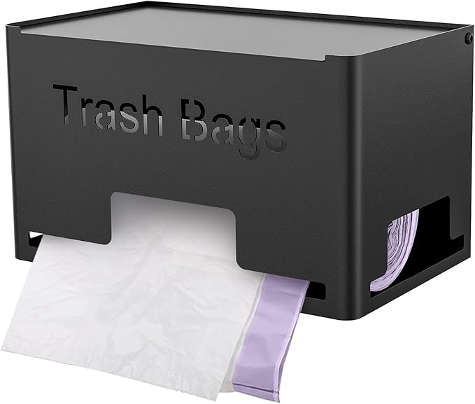 Extra Large Trash Bag Holder Dispenser, Metal Garbage Bag Dispenser Roll Holder,Trash Storage Organizer for Kitchen Laundry Room Under Sink, Wall Mounted or Freestanding, Black