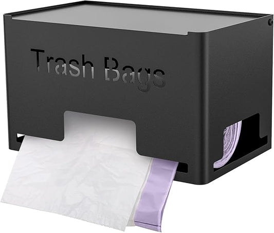 Extra Large Trash Bag Holder Dispenser, Metal Garbage Bag Dispenser Roll Holder,Trash Storage Organizer for Kitchen Laundry Room Under Sink, Wall Mounted or Freestanding, Black