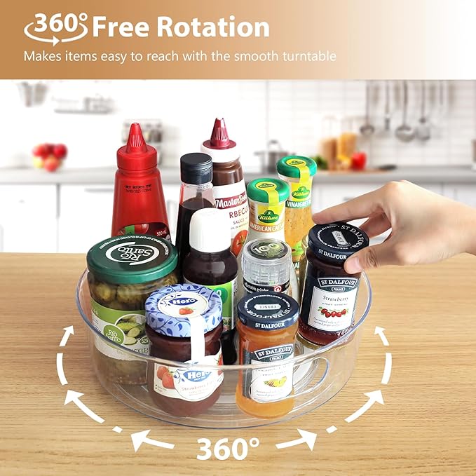 GUZON 3 Pack Lazy Susan Organizer for Cabinet, Upgraded 11.5" Clear Lazy Susan Turntable with Handles and Raised Edge, Rotating Spice Storage for Kitchen, Pantry, Refrigerator, Bathroom, Table
