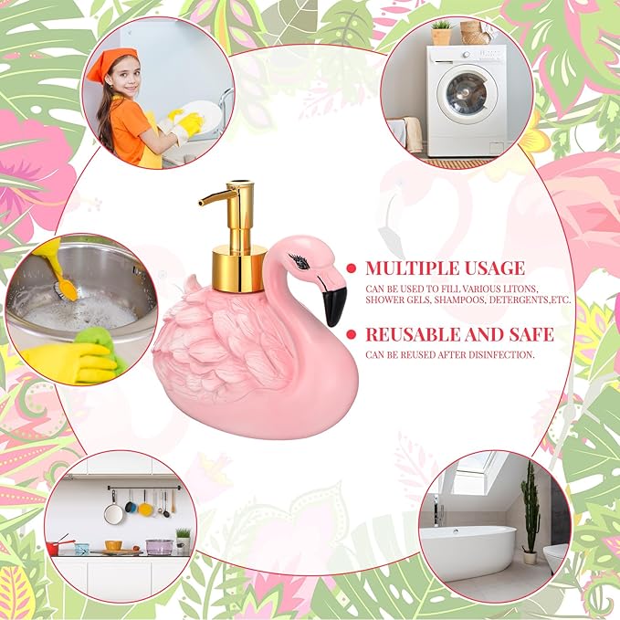 4 Pcs Flamingo Soap Dispenser Bathroom Accessories Soap Dispenser Lotion Pump and Flamingo Hand Towels with Gift Box Set for Home Bath Kitchen Decoration