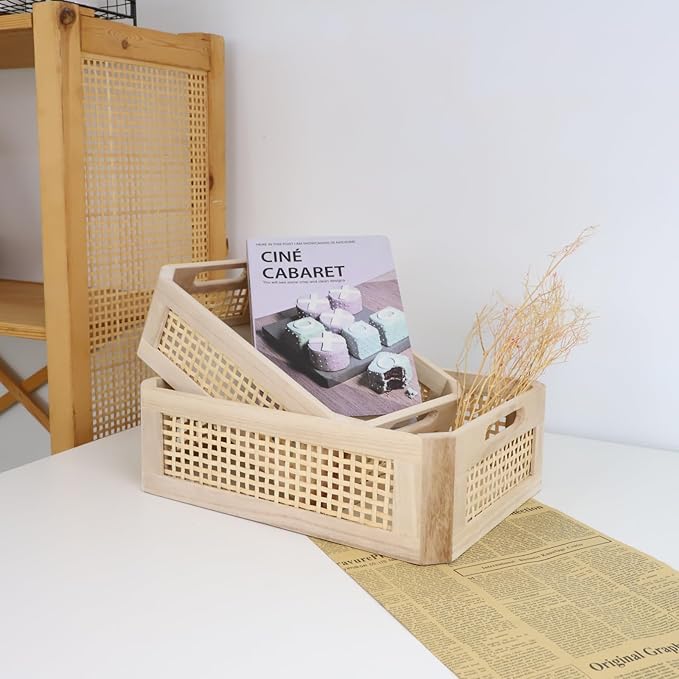 Woven Wooden Bamboo Basket,Rectangular Storage Basket,Natural and Decorative, Arts and Crafts.