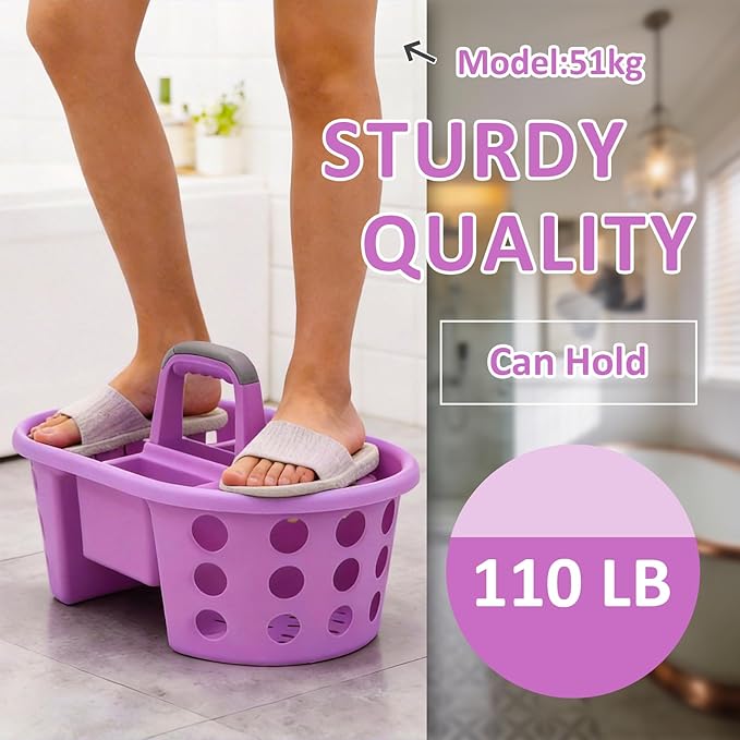 Large Shower Caddy Portable 2PC - Made in USA Plastic Jumbo Size Dorm Storage Candy Tote with Handle Shower Organizer for Bathroom, Pantry, Kitchen, College Dorm, Purple
