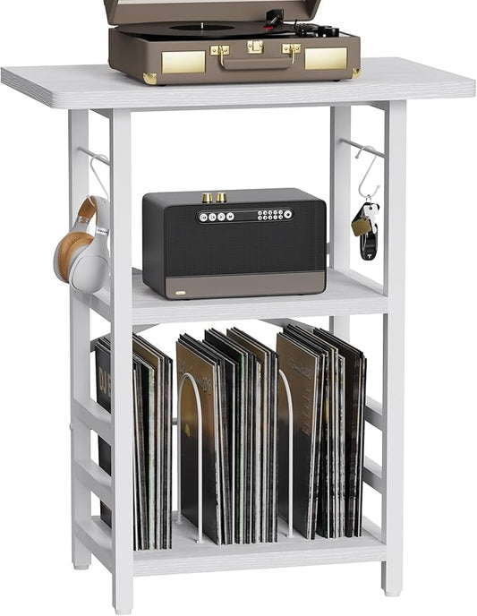 Record Player Stand with Extended Desktop,Large Record Player Table with Vinyl Storage,Turntable Stand with Record Holder Vinyls Display Shelf for Music Room Studio,White