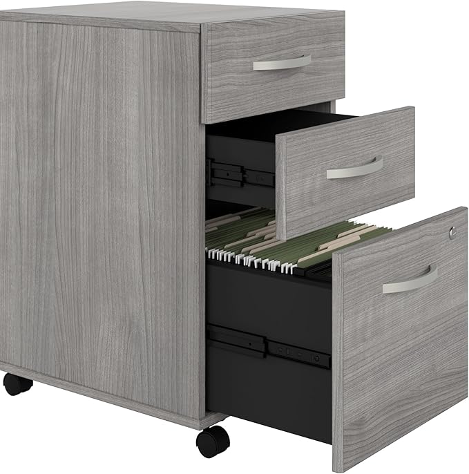 Bush Business Furniture Echo 3 Drawer Mobile File Cabinet in Gray Sand, Portable Document Storage Solution for Home and Professional Office