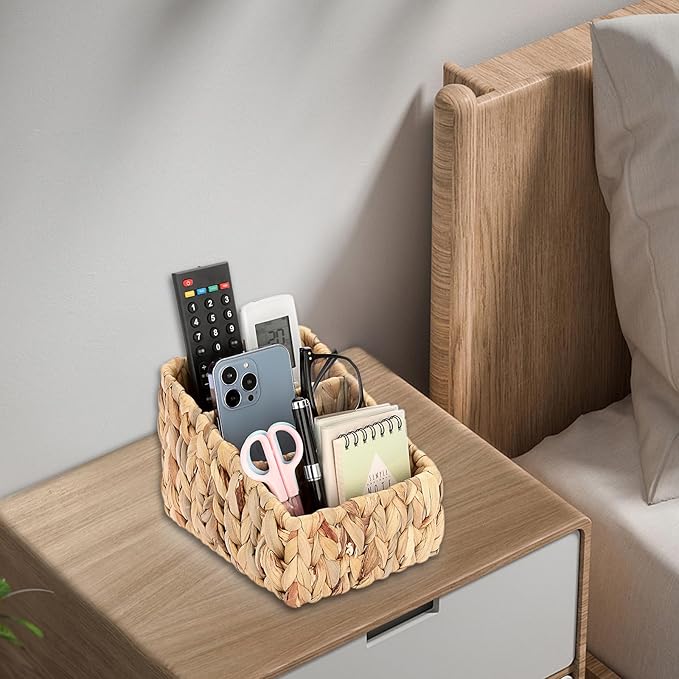 Sumnacon Water Hyacinth Remote Control Holder, Rustic Remote Control Holder Caddy with 3 Compartments,Decorative Remote Control Storage Organizer Caddies for Table, Bedroom,Living Room