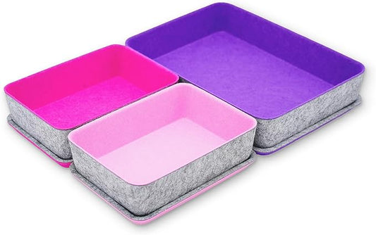 Welaxy Lidded Felt Drawer Organizer Trays with lids Desktop Organizer Bins Storage box for crafts office supplies pen Junk Makeup Stationery Organize 3-Pack ( light pink + hot pink + purple)